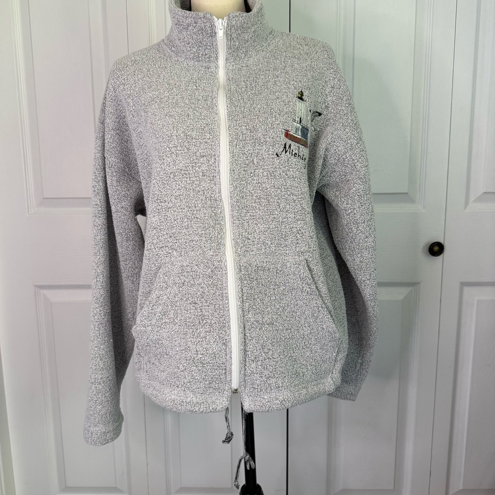 Michigan‎ Gray Women's Zip Jacket lighthouse embroidery size large